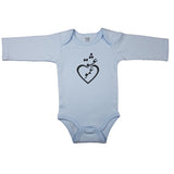 Baby blue newborn bodysuit decorated with Persian calligraphy combined with a heart outline. Long sleeve infant bodysuit with “Loved by Uncle” in Farsi. Perfect outfit to surprise Dad’s brother.