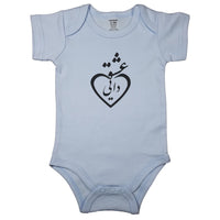 Baby blue newborn bodysuit decorated with Persian calligraphy combined with a heart outline. Short sleeve infant bodysuit with “Loved by Uncle” in Farsi. Perfect outfit to surprise Mom’s brother.