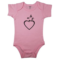 Pink newborn bodysuit with heart icon and Persian calligraphy which translate to “Love”. Short sleeve baby clothes with the word “Love” in Farsi