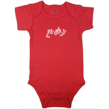 Red baby bodysuit with white outline of Persian calligraphy. Pretty lady or Beautiful lady in Farsi on Red baby bodysuit. Perfect gift for a baby girl's baby shower.